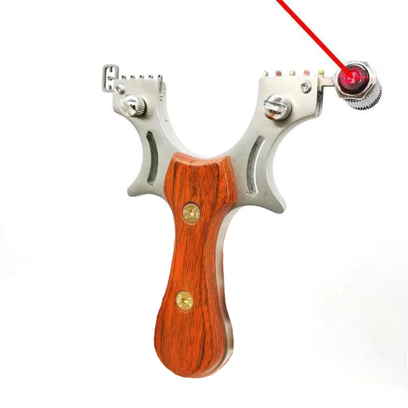 

Professional Laser Aiming Slingshot Stainless Steel Catapult + Wood Handle with Rubber Band Outdoor Precision Hunting Shooting
