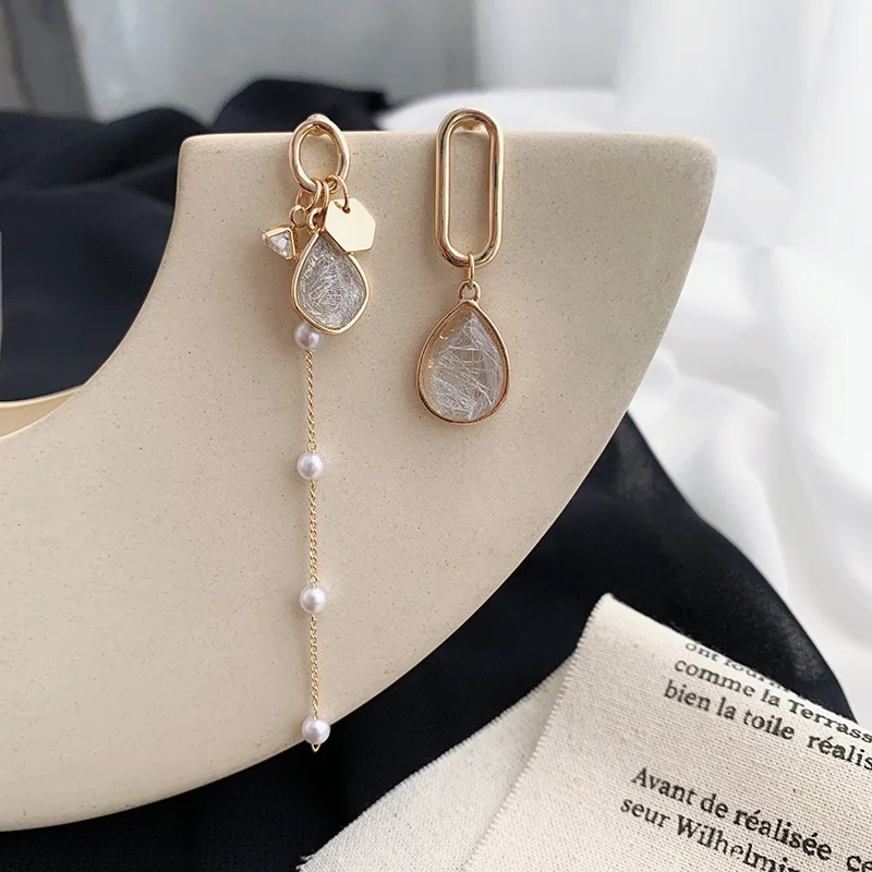 Асимметричная кристальная циркониевая Серебряная игла для ногтей Женская акриловая жемчужина Liushu серьги французские передовые сенсорные ушные капли