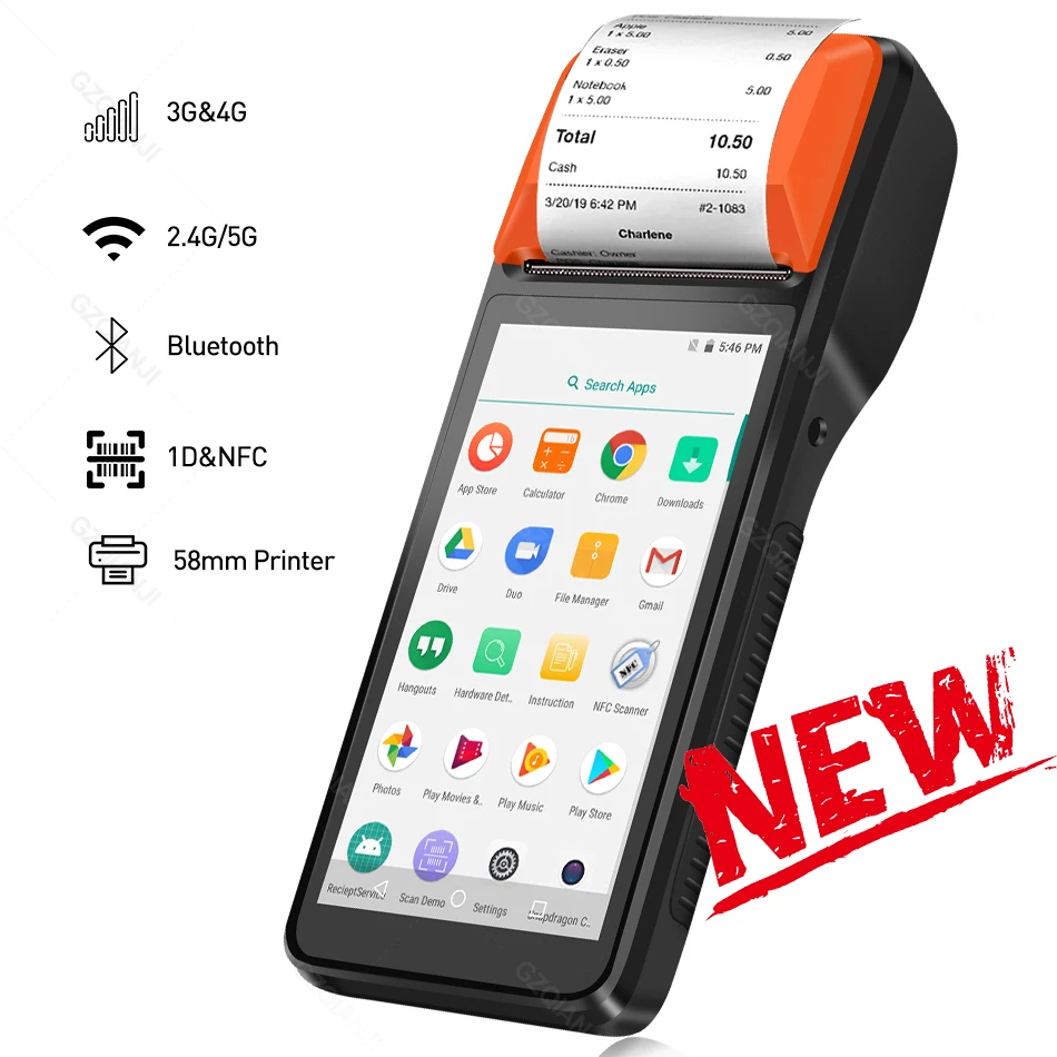 POS PDA Android 7 1 принтер Bluetooth термопринтер чеков 58 мм 4G WiFi мобильный заказ терминал NFC