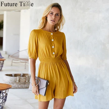 

Future Time Fashionable Solid Color Jumpsuit 2020 Spring And Summer Five-point Sleeve Elastic Waist Casual Pants SP449