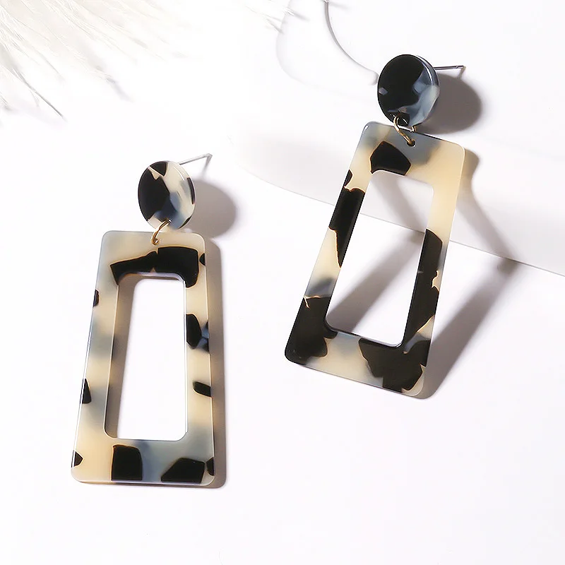 BICUX Fashion Korean Statement Acrylic Long Drop Earrings for Women Elegant Geometric Leopard Dangle Earring Modern Jewelry - Окраска металла: Beige