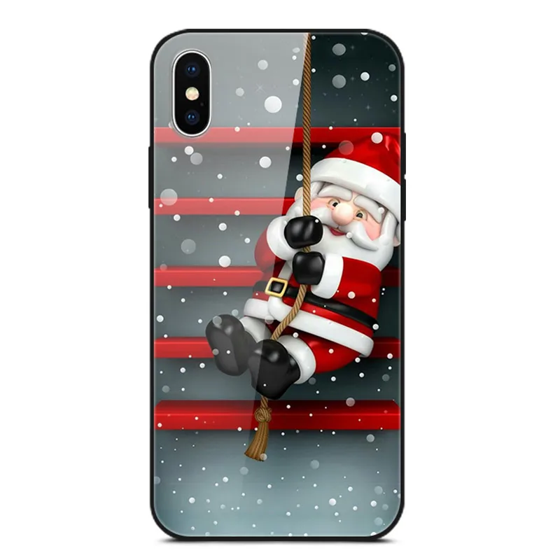 Рождественский чехол для iPhone 11 Pro X XR XS Max закаленное стекло жесткий чехлы для телефона, чехол для iPhone 8, 7, 6, 6S Plus, 7 Plus, 8P, бампер