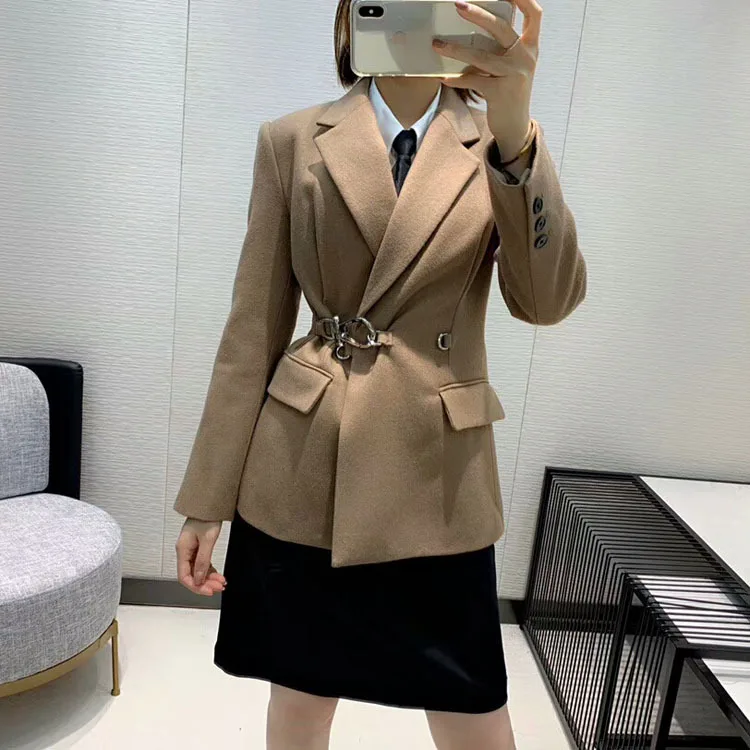

2019 Autumn and Winter New Cool Fashion British Style Waist Blazer Two Color Khaki & Black Free Shipping Worldwide
