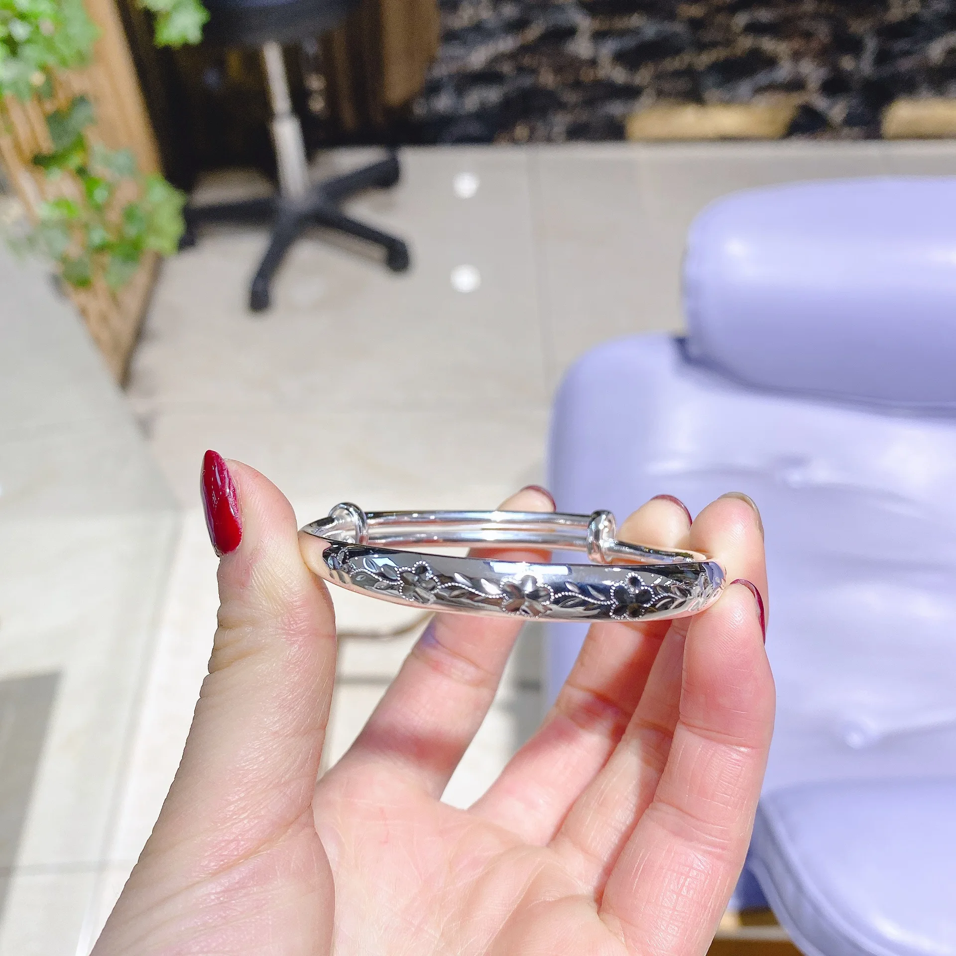 

999 Pure Silver 31g Car Flower Slidable Bracelet Flower Leaf Silver Bracelet-Style Best Friend Bracelet Versatile Jewelry