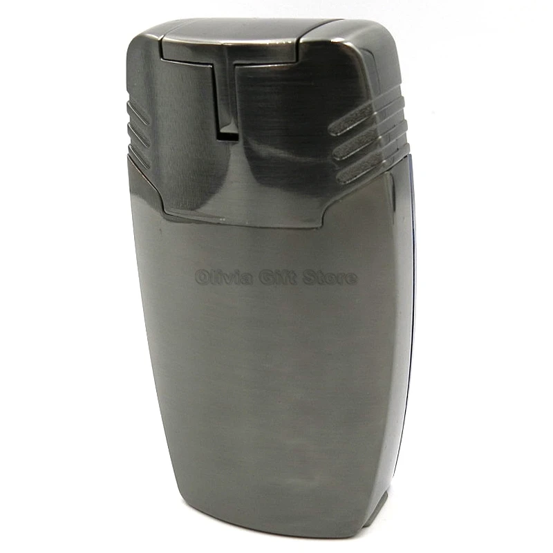 LUBINSKI Metal 4 Torch Jet Blue Flame Refillable Tobacco Lighter Cigarette Cigar Lighter for With Punch Smoking Windproof