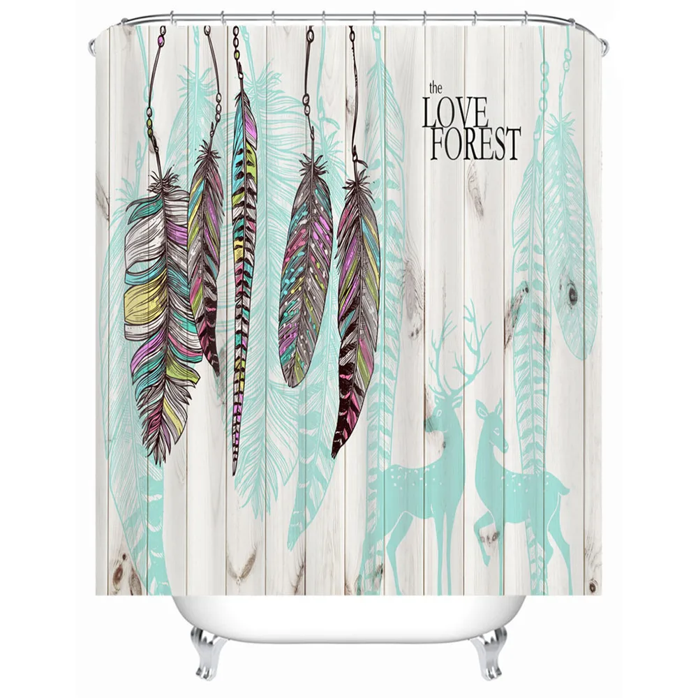 3pcs Bathroom Mats Set Feather series Shower Curtain Anti-Slip Pedestal Rug Lid Toilet Cover Shower Floor Toilet Rug Carpet - Цвет: 028-Shower Curtain