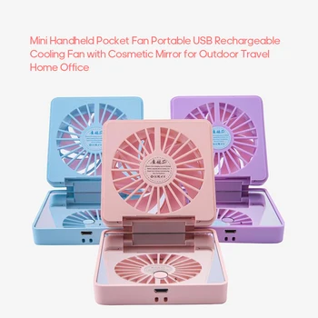 

Handheld Pocket Mini Fan Portable USB Rechargeable Cooling Fan with Cosmetic Mirror for Outdoor Travel Home Office