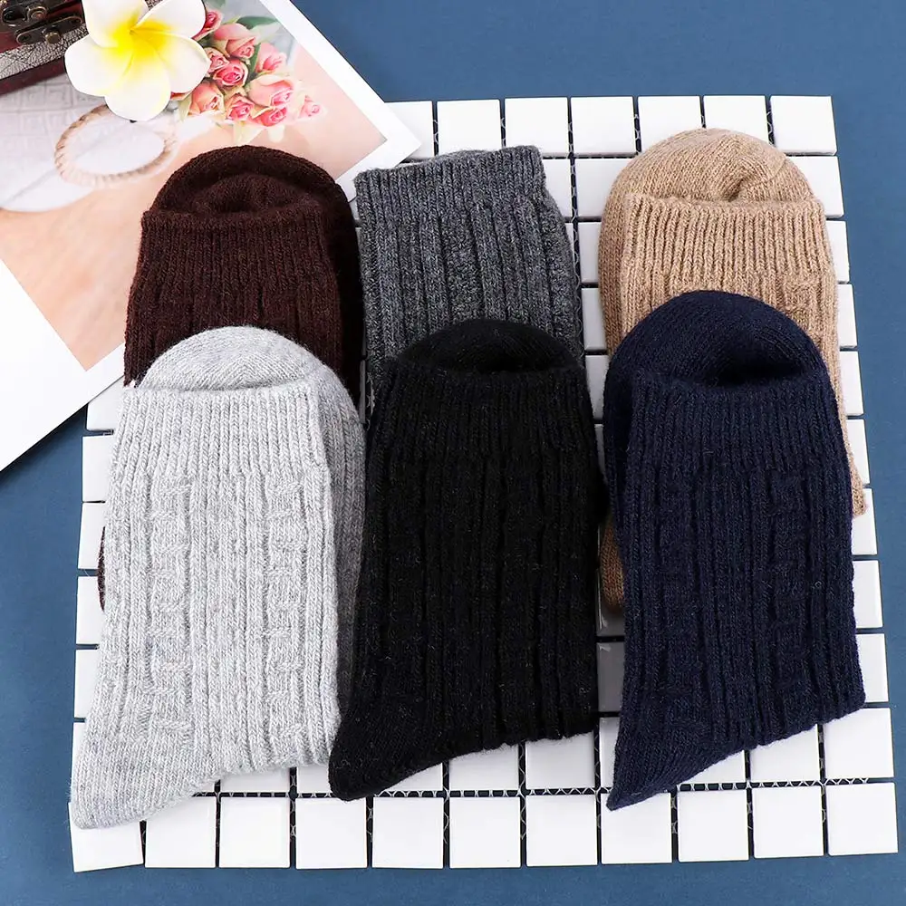 1 Pair Woolen Warm Thick Autumn Stockings Men Wool Socks Double Needle Sock Winter Socks High Quality New