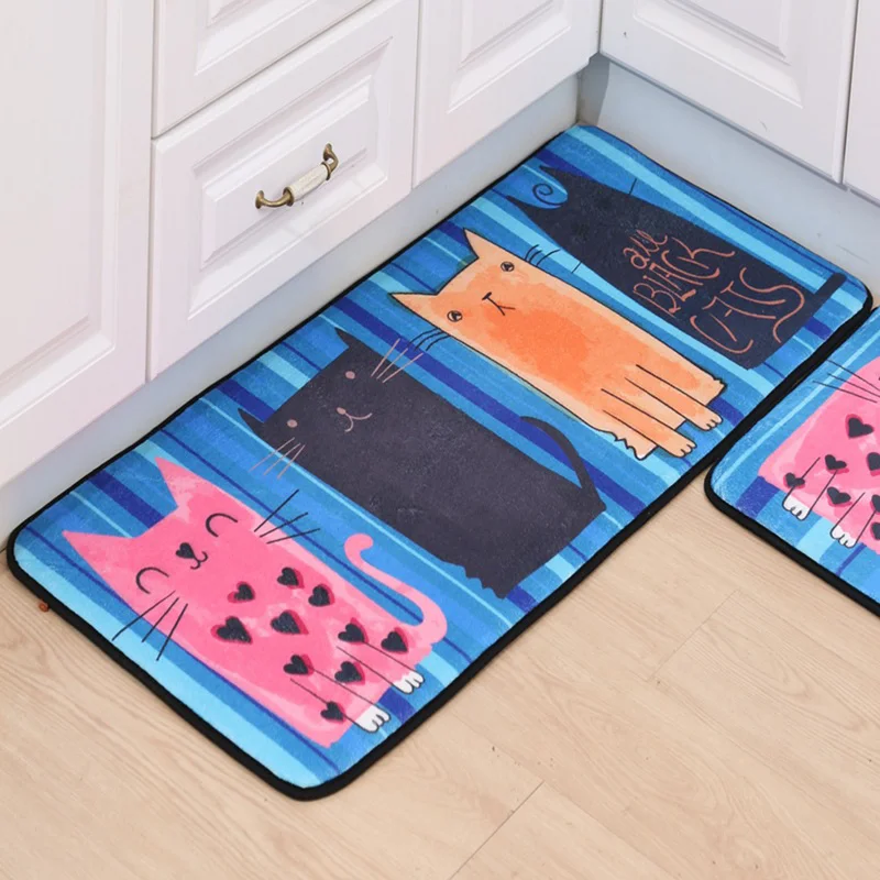 1 pc Non-slip Flannel Cat Cute Animal Printed Rectangular Carpet Entry Door Entry Pad Carpet Mat Cartoon for Bathroom Bedroom