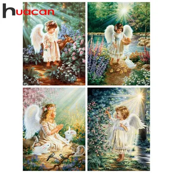

Huacan Angel Diamond Painting 5d Mosaic Girl Farmhouse Home Decor Embroidery Flower Diamond Art Handmade Gift