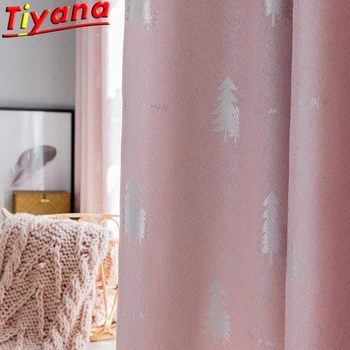 

Christmas Tree Curtains for Living Room Kid's Room Jacquard Diamond Pink Blackout Hemp Curtains for Bedroom Home Deco*VT