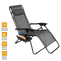 Chaise pliante noire à gravité zéro, transat de soleil robuste, fauteuil inclinable pour l'extérieur, le jardin et le bureau 