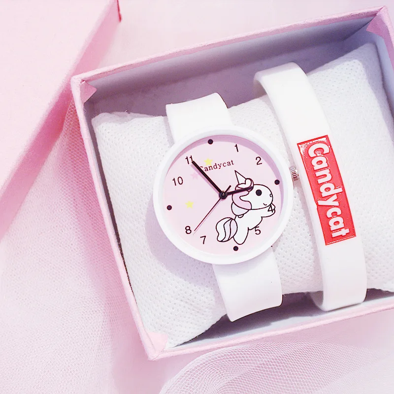 white pink Детские часы с единорогом, кожаный ремешок, аналоговый циферблат, кварцевые часы, детские наручные часы для мальчиков и девочек, рождественские подарки, детские часы с персонажами мультфильмов - Цвет: white pink