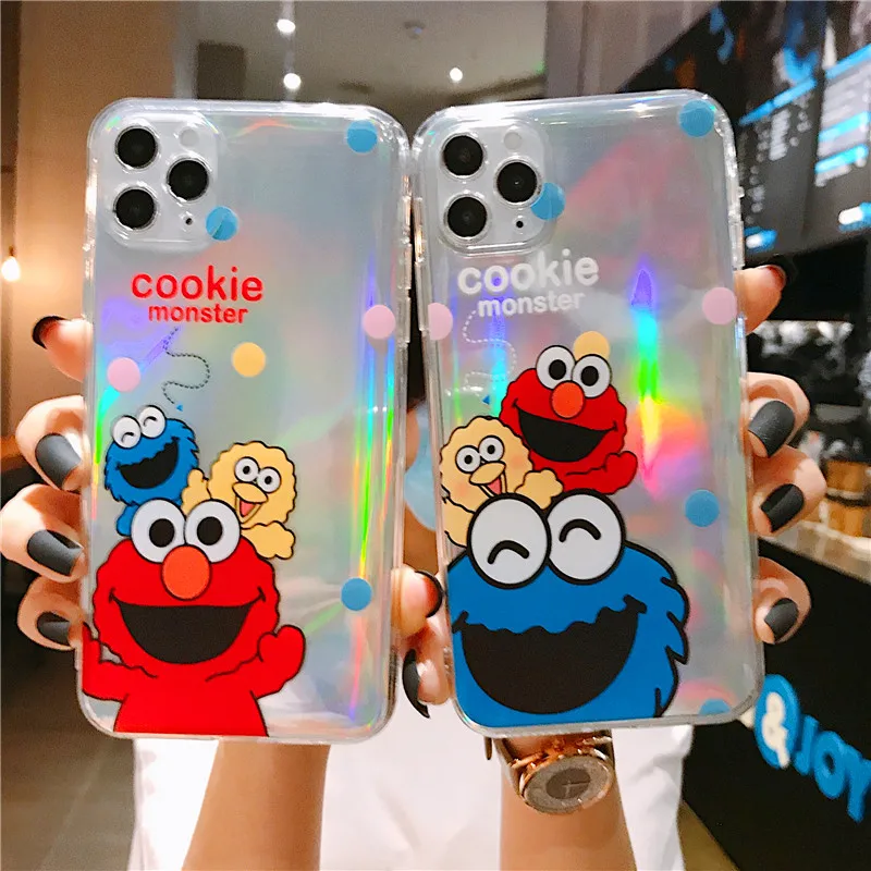 Glitter Laser Ray Sesame Street Case For iPhone 11 12 Pro Max XR X Xs Soft 7 8 6 6s Plus SE 2 Cartoon Cover | Мобильные телефоны и
