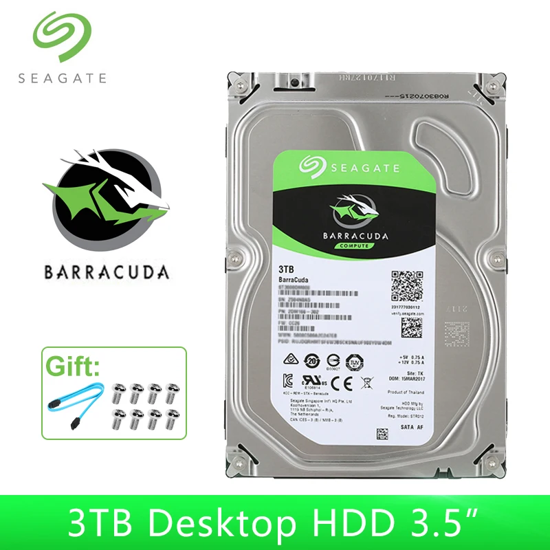 6Gb//s 7200rpm 64MB Cache Seagate ST3000DM008 BarraCuda 3.5/" HDD SATA III