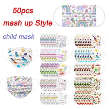 

100pcs a box Children's Cartoon Disposable Mask 3 Layer Child Kids Filter Hygiene Thicken Face Mouth Mask Earloop Fast Delievry