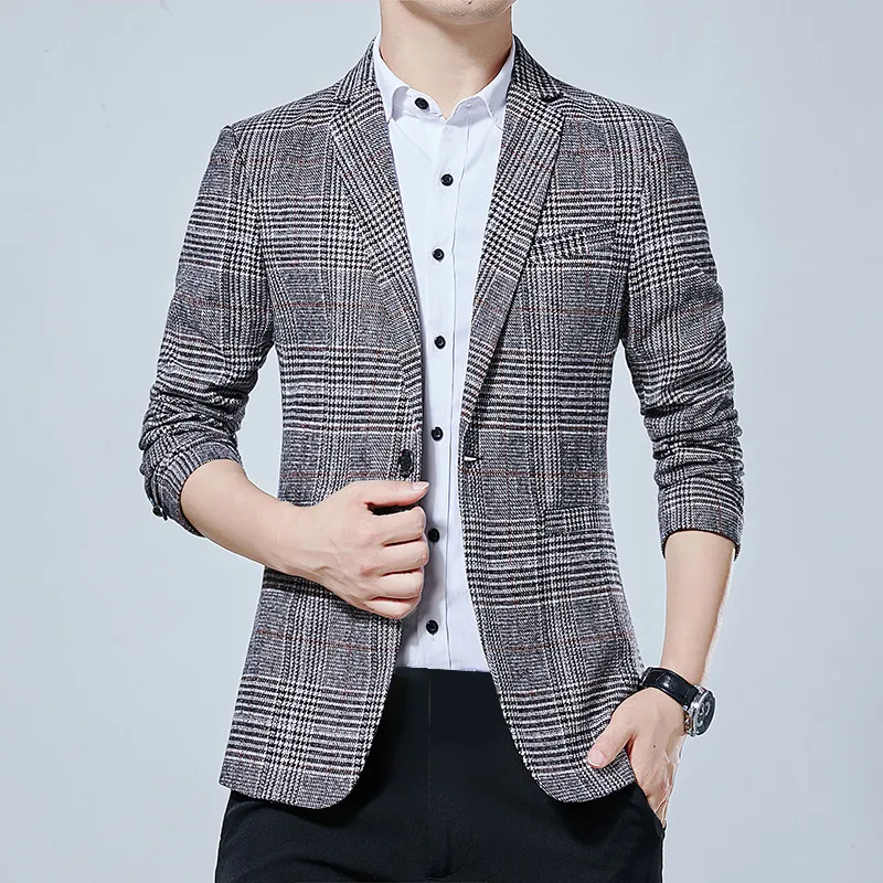 Blazer men's British style slim thick size 5XL autumn blue suit jacket Plus size one button fashion professional suit coat