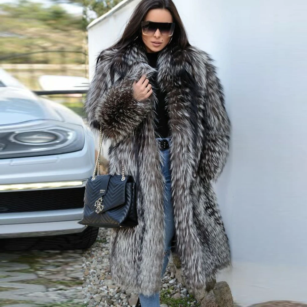 Натуральное меховое пальто роскошное Женское зимнее модное Стильное натуральное шубка на меху женское серебряное пальто с лисьим мехом русские шубы тонкое