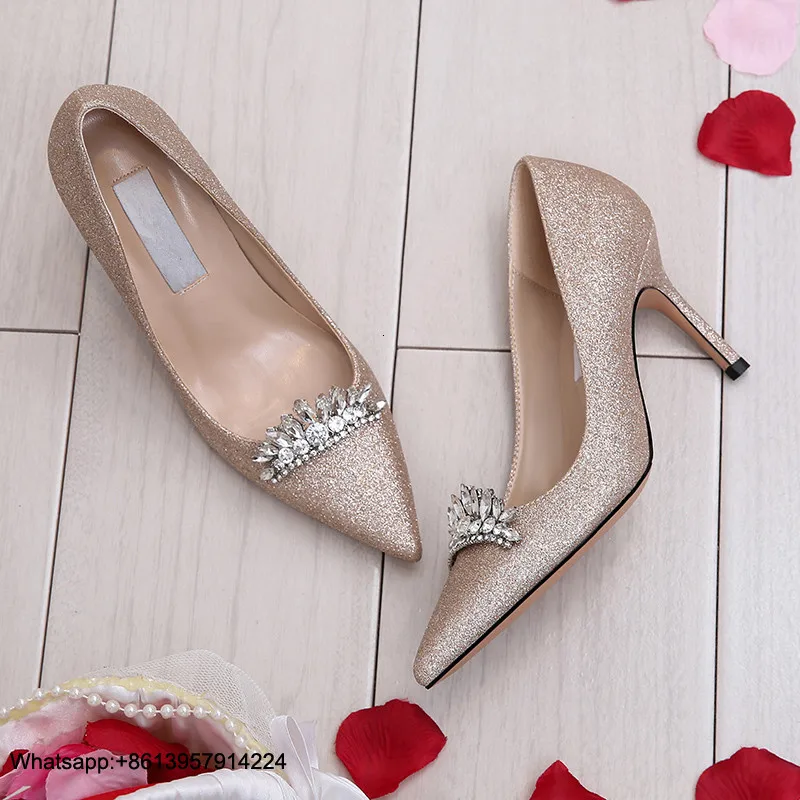 

Women Heel Shoes Ladies Pumps Crystal Scarpe Donna Pointed Toe Chaussures Femme Bling Female Shoes Thin Heel Zapatos De Mujer