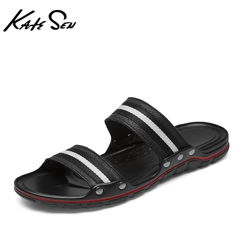 

KATESEN 2020 New Summer Men Sandals Fashion Comfortable Soft Leather Slippers Casual Breathable Outdoor Beach Shoes Big Size 47