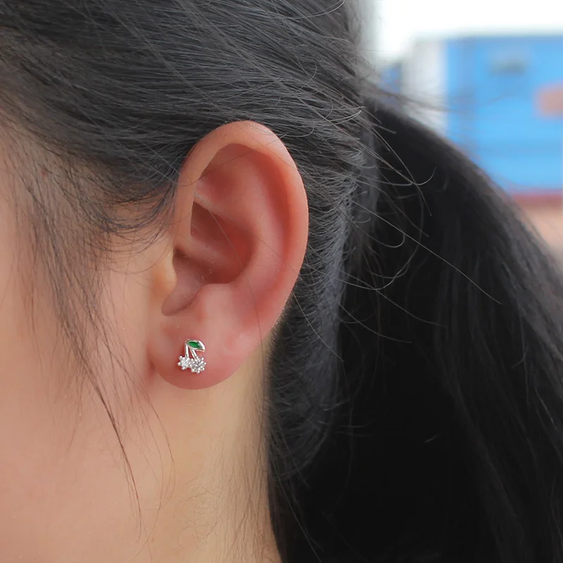 Trusta 925 пробы серебряные женские ювелирные изделия Модные Милые Tiny6mmX7mm вишневые серьги-гвоздики с фианитами для дочерей девочек DS585