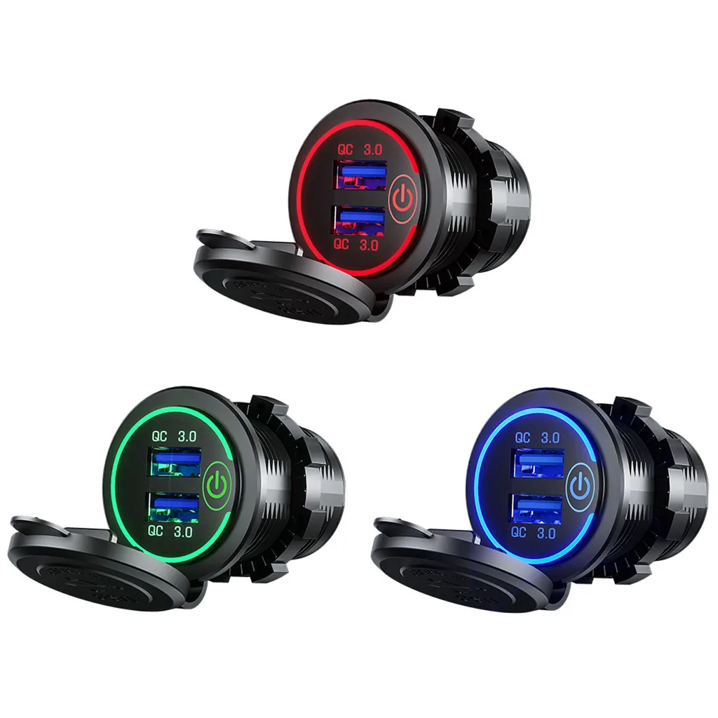 12 V/24 V Dual USB Автомобильное зарядное устройство QC 3,0 светодиодный быстро Зарядное устройство сенсорный выключатель для машине мотоцикле лодке