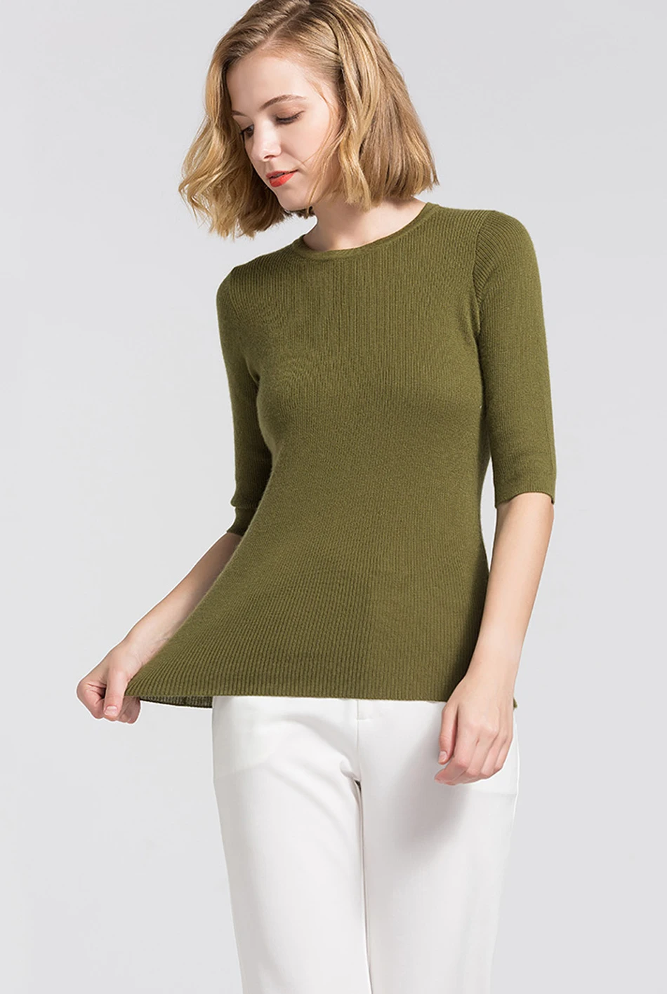 Light Green YJMY внутренний монгольский кашемировый свитер для девочек консервативный Стиль Круглый вырез Половина рукава Весна Осень вязать в магазине Slava - Цвет: Light Green