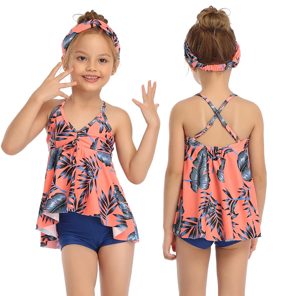 2021 Girls Floral swimsuit two-pieces swimwear kids sleeveless summer beachwear children's bathing suit Children's Swimsuit