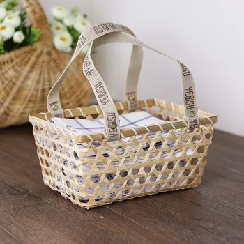 

KENS, Hollow Cosmetic Storage Basket Handmade Bamboo xiao ti lan Towel Skincare Organizing Storage Storage Basket