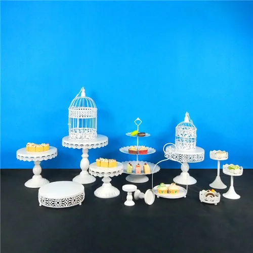 Tobs White Cake Stand Round Metal Cupcake Stand Candy bar Dessert Wedding Party Display Macarons Tray Decoration Tools Bake - Цвет: 14PCS