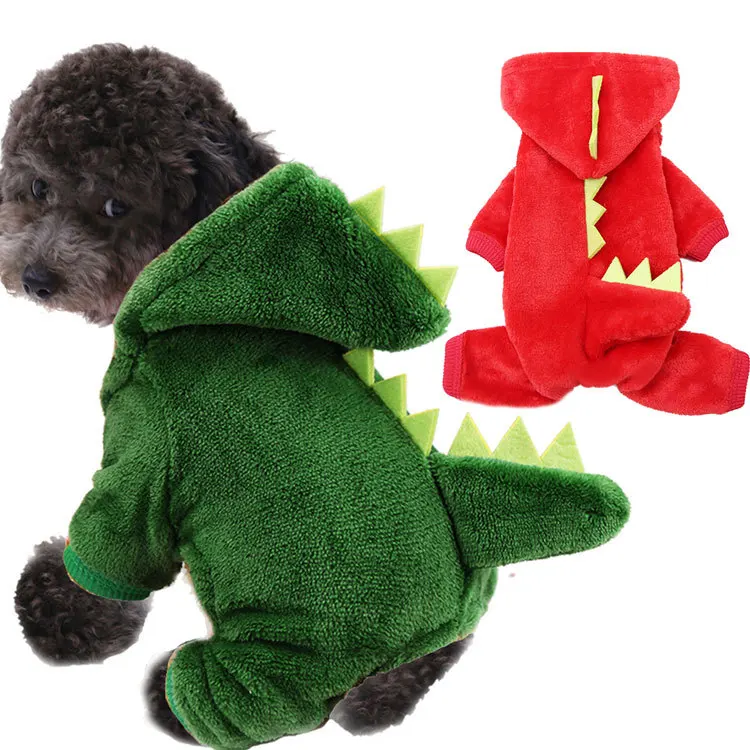 Ropa para perros pequeños y medianos, con dinosaurio de terciopelo, gruesa y cálida, De Cuatro Piernas, ropa para perros y gatos