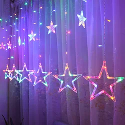 LED Light String Christmas Tree Decor Five-Pointed Star Curtain  Lamps Room Decoration Solar Led Light Birthday Party Decor Lamp