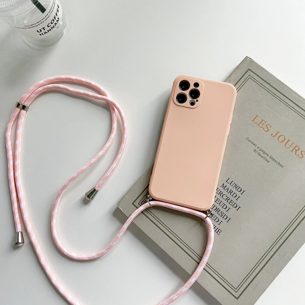 thumbnail image 1 of Funda de silicona líquida con cordón y correa para el cuello para iPhone 16, 15, 14, 13, 12 Mini, 11 Pro, X, XR, XS Max, 7, 8 Plus, 1 of 5