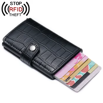

Men Credit Card Holder Fashion Card case Wallet PU Leather Bank Card Holder For Men Business Metal Wallet Purse Automatic RFID