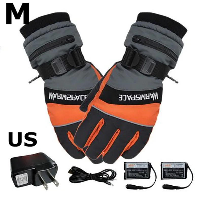 US Size M Мотоциклетные электрические аккумуляторные перчатки с подогревом, водонепроницаемые, изолированные, для ночного видения, светоотражающие, перчатки для сенсорного экрана для мужчин и женщин, вилка стандарта США - Цвет: US Size M