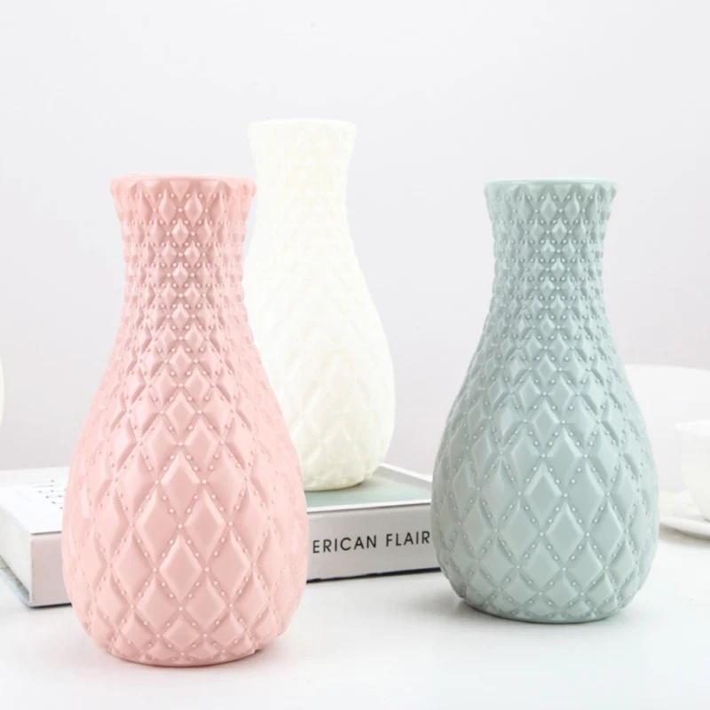 New Vase Vase Simple Rattan Woven Pattern Vase Flower Arrangement Container Straight Cylindrical Round Blue Pink White #y|Vases| - AliExpress