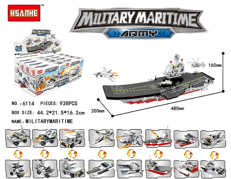 HSANHE Navigation Series 6114 Liaoning Aircraft Carrier 8-in-One Assembled Building Blocks Model Children'S Educational Gift