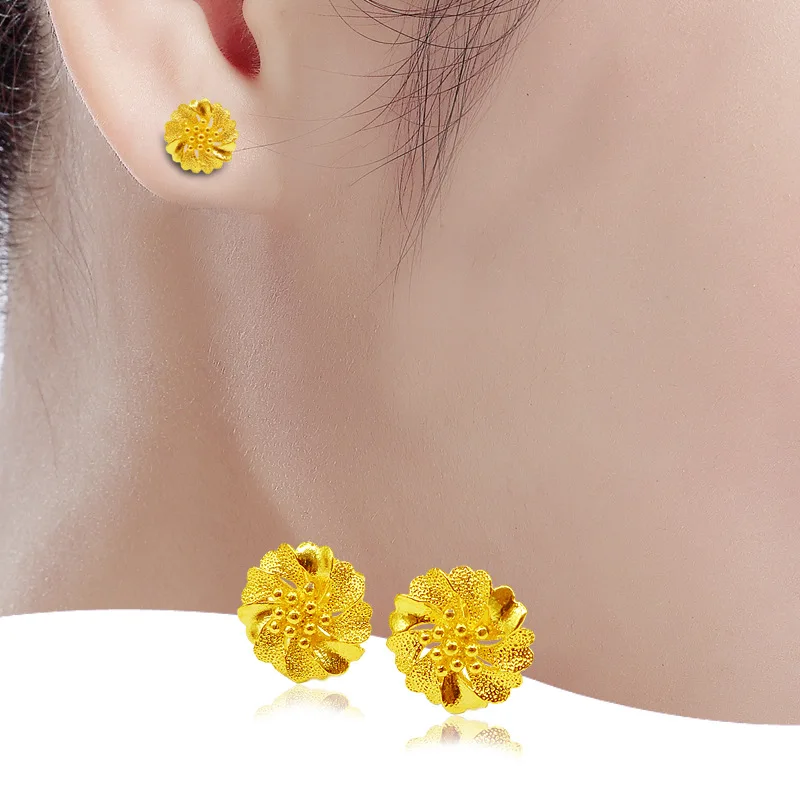 

Корейские классические женские серьги из 18-каратного золота, серьги с пескоструйной обработкой для женщин, свадебные и Помолвочные украшения, элегантные подарки на день рождения с цветами