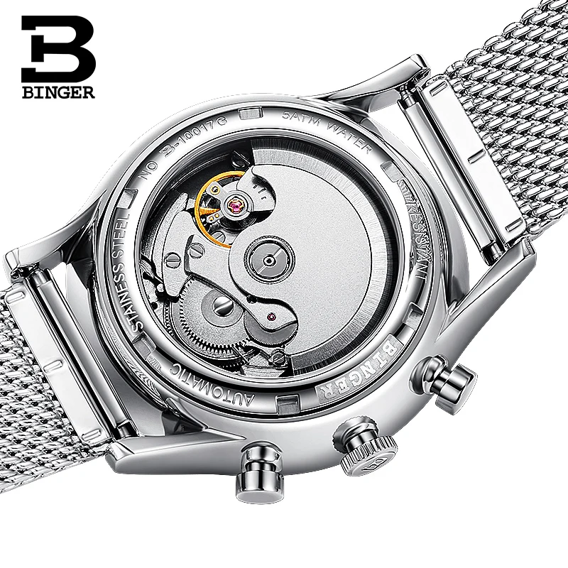 Швейцарский бренд Бингер, автоматические часы для мужчин, наручные часы из нержавеющей стали, роскошные механические часы, мужские часы
