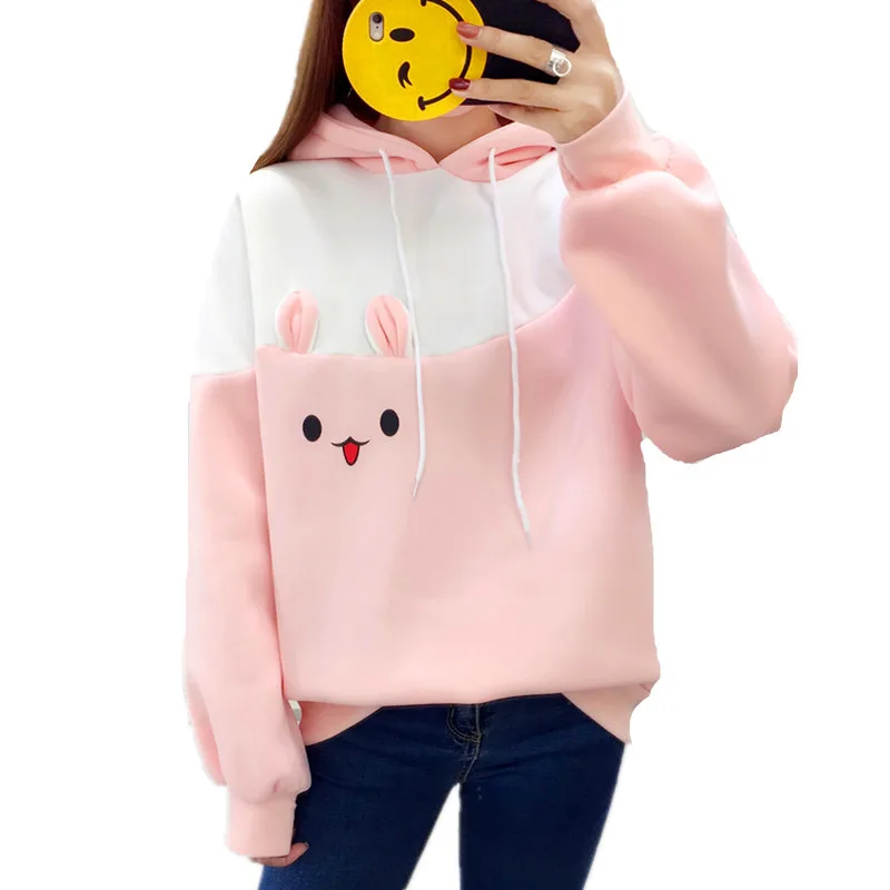 Женский бархатный свитшот с заячьими ушками милый пуловер длинным рукавом