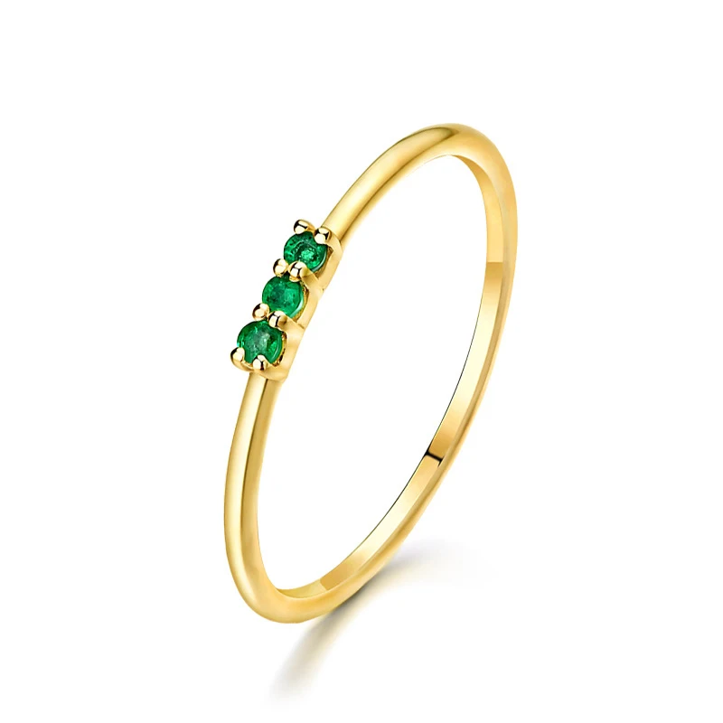 

Hot Luxury Emerald 14K Real Solid Gold Stackable Rings Bands for Women Female Fancy Upscale Genuine Gemstone Office Jewelry Gift