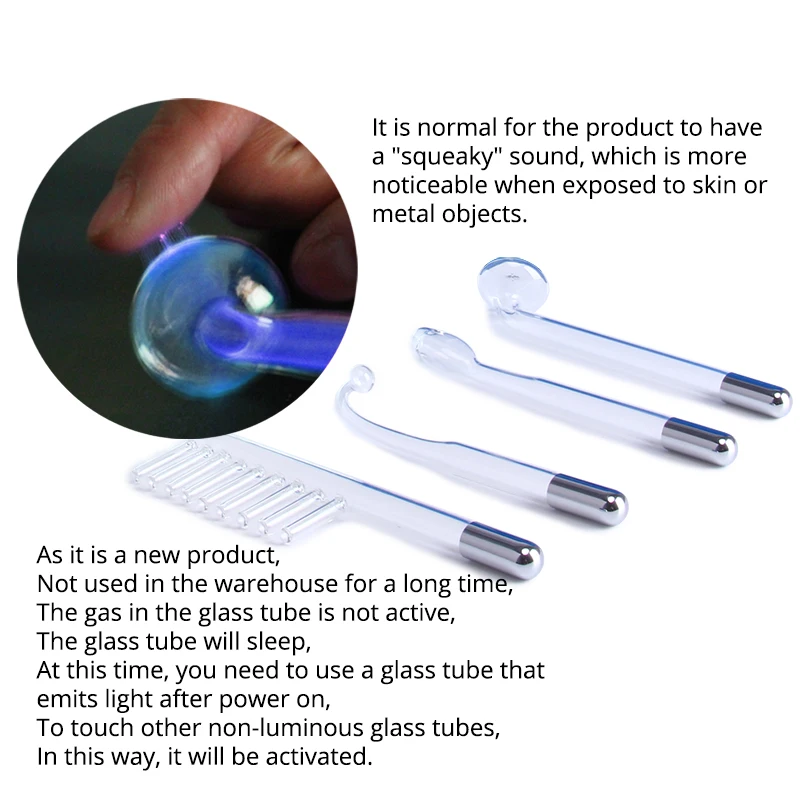 Darsonval-boquilla de electrodo Facial de alta frecuencia, accesorio de 4 tubos de vidrio de piezas, Luz Azul de argón neón, para el cuidado de la cara de la piel, 4 piezas