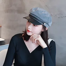 Модная шапка унисекс из искусственной кожи в стиле милитари, Осенние шляпы матроса для женщин, шерстяная черная Серая шерстяная женская шапка для путешествий