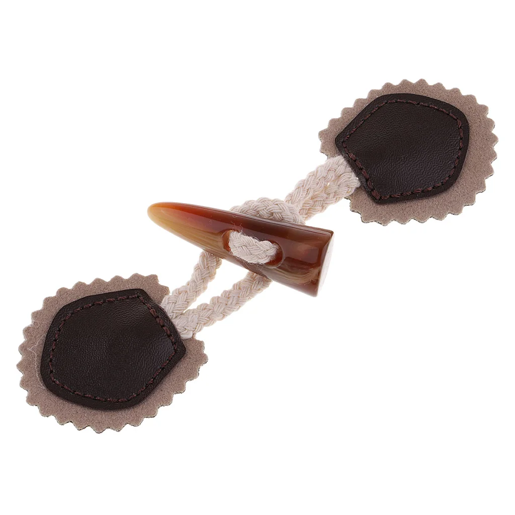 Khaki - 1 Pair Leather And HORN Toggle Button - Duffle Coat Clothes Fastener for Card Making, Scrapbooking Decor Embellishment