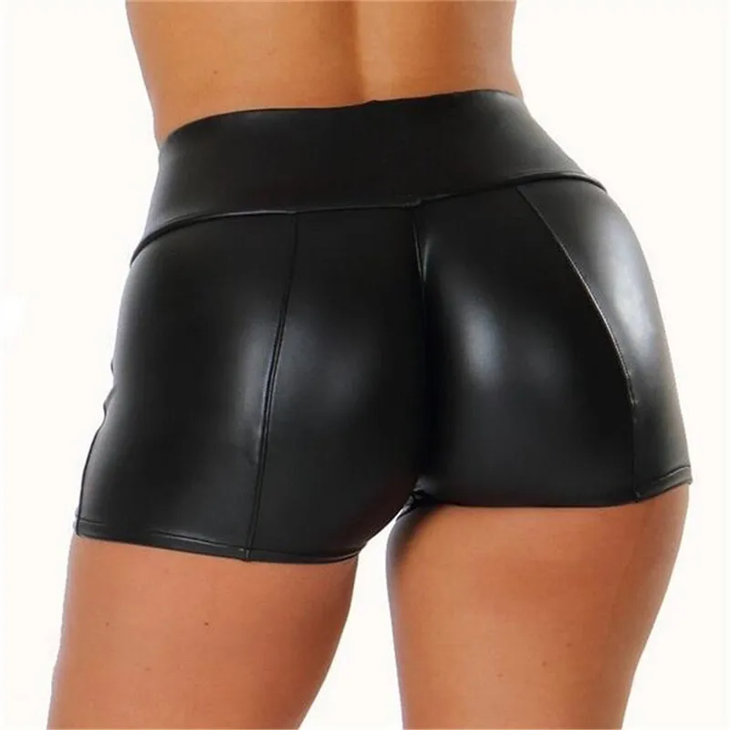 Сексуальные женские облегающие шорты из искусственной кожи черные эластичные шорты с высокой талией из искусственной кожи облегающая