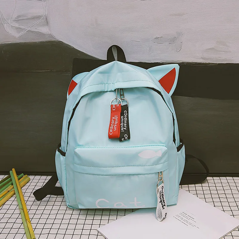 light blue Harajuku Ulzzang милый 3D рюкзак с длинными ушками кролика, кота, коричневого медведя, женский маленький школьный рюкзак для девочек, дорожные сумки на плечо - Цвет: light blue