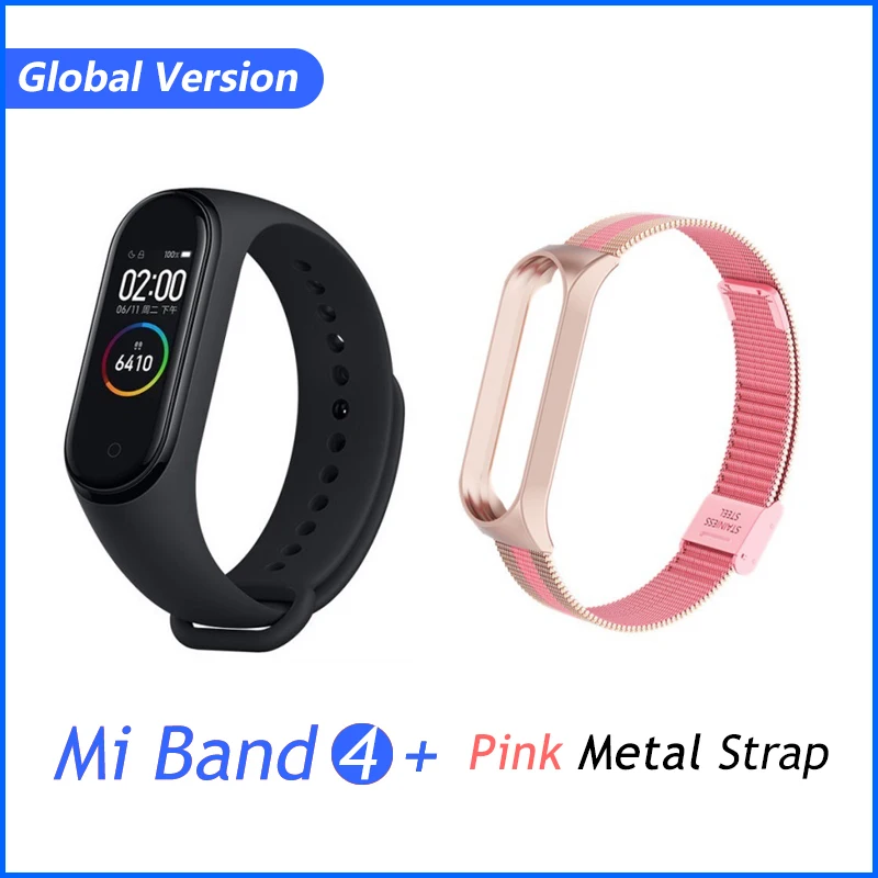 Фирменный Xiaomi mi браслет 4 браслет mi Band 4 фитнес-браслет 3 цвета AMOLED экран музыкальный контроль Smartband - Цвет: GB Pink Metal