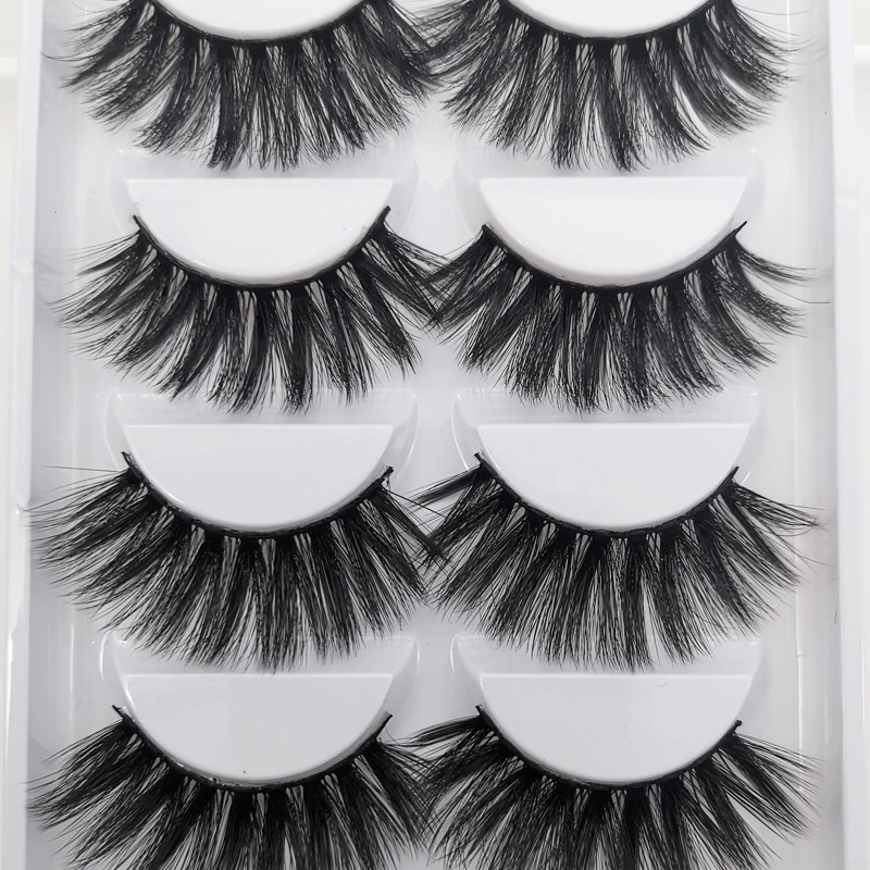 5Pairs 3D Mink Lashes Thick False Eyelashes Fluffy Wispy Crisscros Winged Tapered Eyelashes Handmade Makeup Extension Tools