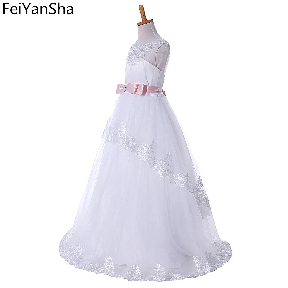 FeiYanSha/платье для девочек; сетчатые детские кружевные платья с цветочным узором; Длинные бальные платья для свадебной вечеринки; одежда для дня рождения для девочек