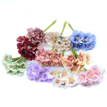 

6pcs/bouquet Cherry Blossoms Bouquet for Christmas Home Wedding Decoration Cheap Fake artificial Silk Flowers For Crafting